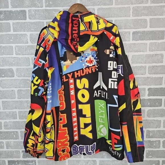 BornFly Jacket Men's 2X Multicolor Gaming All Over‎ Logo Parody Streetwear Zip
